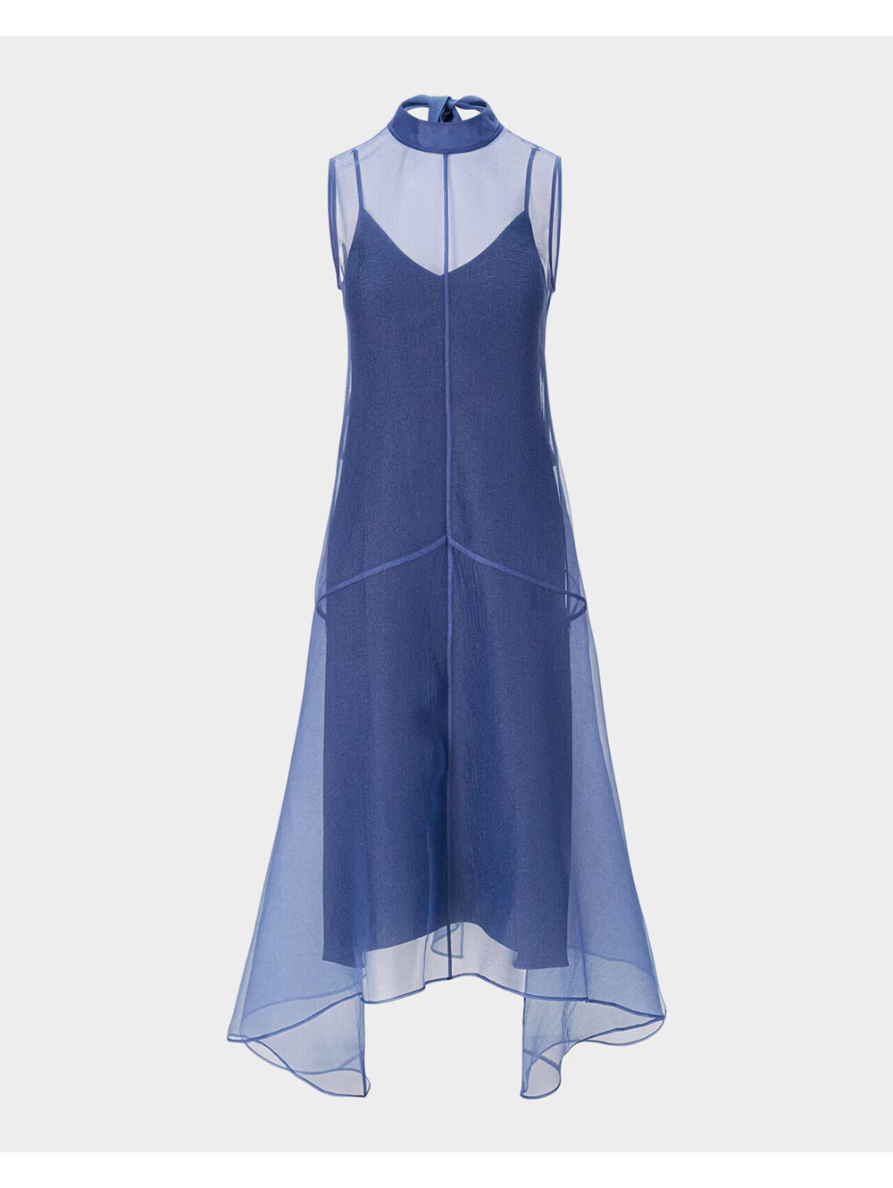 NEW/missing slip, STAUD Auden Organza High-Low Dress in Blue Sz M #LD524